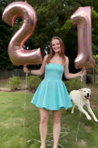 Catherine Aqua Bandeau Ruffle Mini Dress