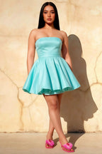Catherine Aqua Bandeau Ruffle Mini Dress