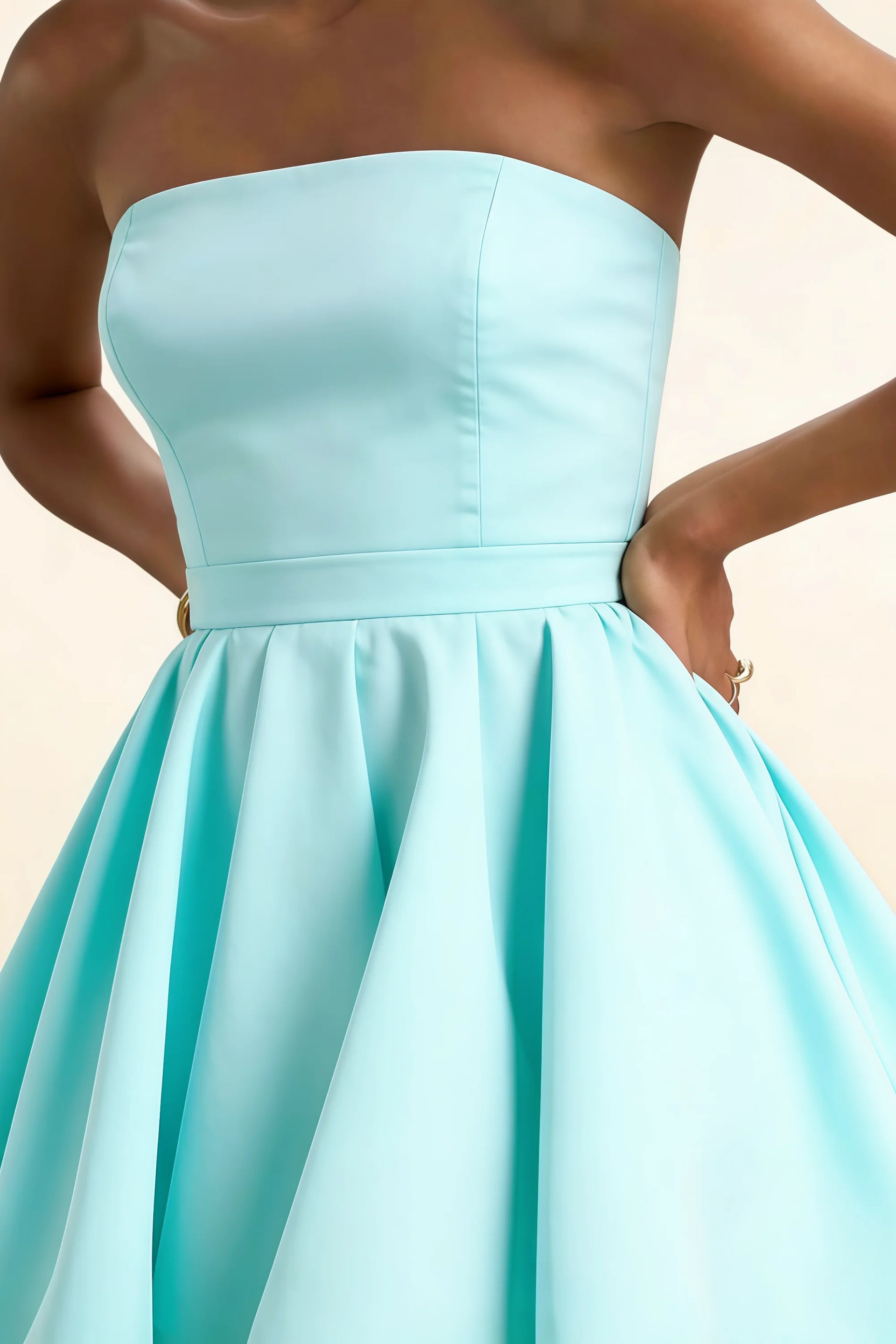 Catherine Aqua Bandeau Ruffle Mini Dress