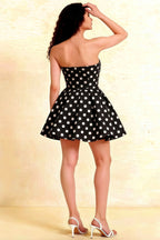Catherine Black Polka Dot Bandeau Ruffle Mini Dress