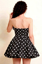 Catherine Black Polka Dot Bandeau Ruffle Mini Dress