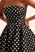 Catherine Black Polka Dot Bandeau Ruffle Mini Dress