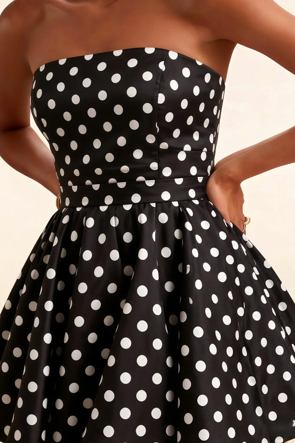 Catherine Black Polka Dot Bandeau Ruffle Mini Dress