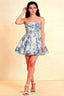 Catherine Blue and White Floral Bandeau Ruffle Mini Dress