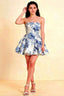 Catherine Blue and White Porcelain Print Bandeau Ruffle Mini Dress
