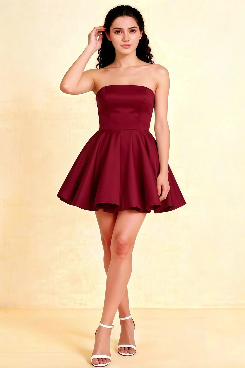 Catherine Burgundy Bandeau Ruffle Mini Dress
