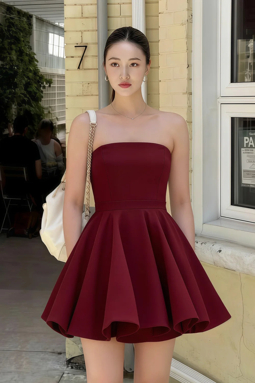 Catherine Burgundy Bandeau Ruffle Mini Dress