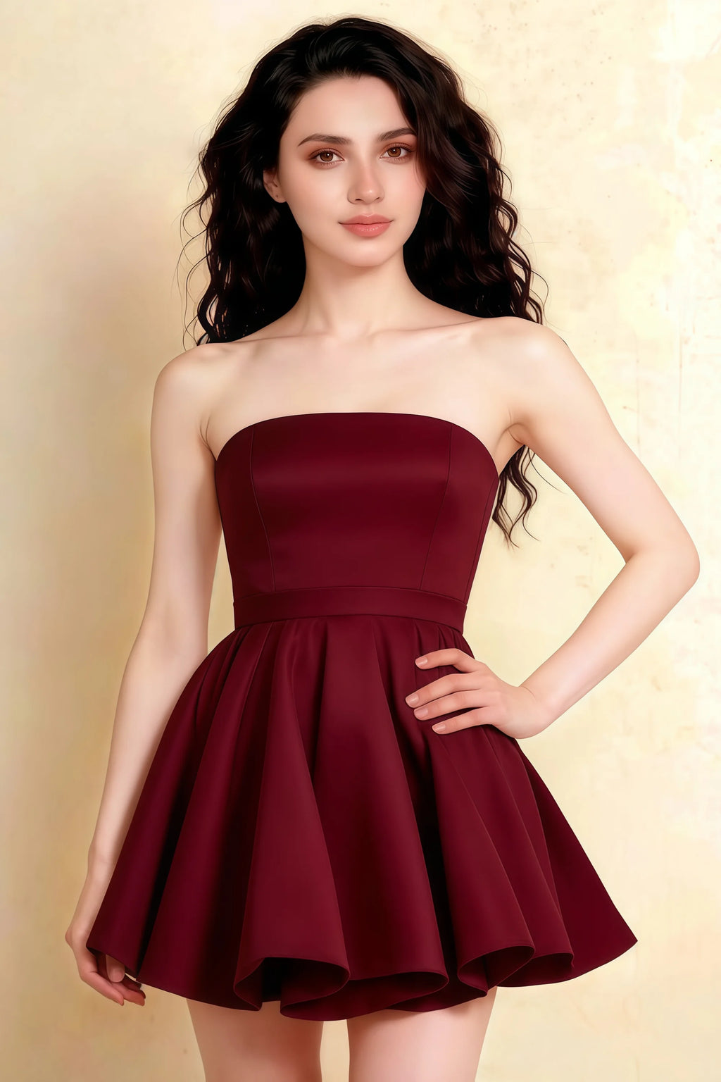 Catherine Burgundy Bandeau Ruffle Mini Dress