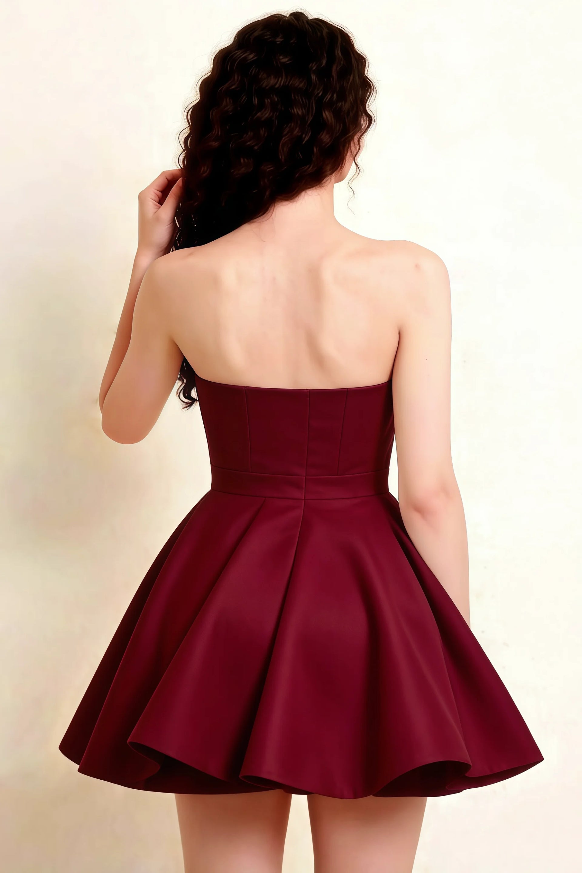 Catherine Burgundy Bandeau Ruffle Mini Dress