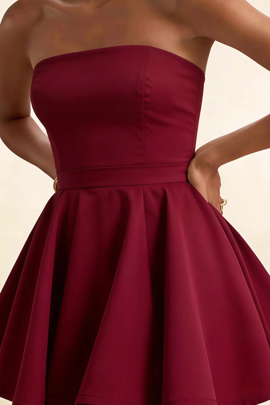 Catherine Burgundy Bandeau Ruffle Mini Dress