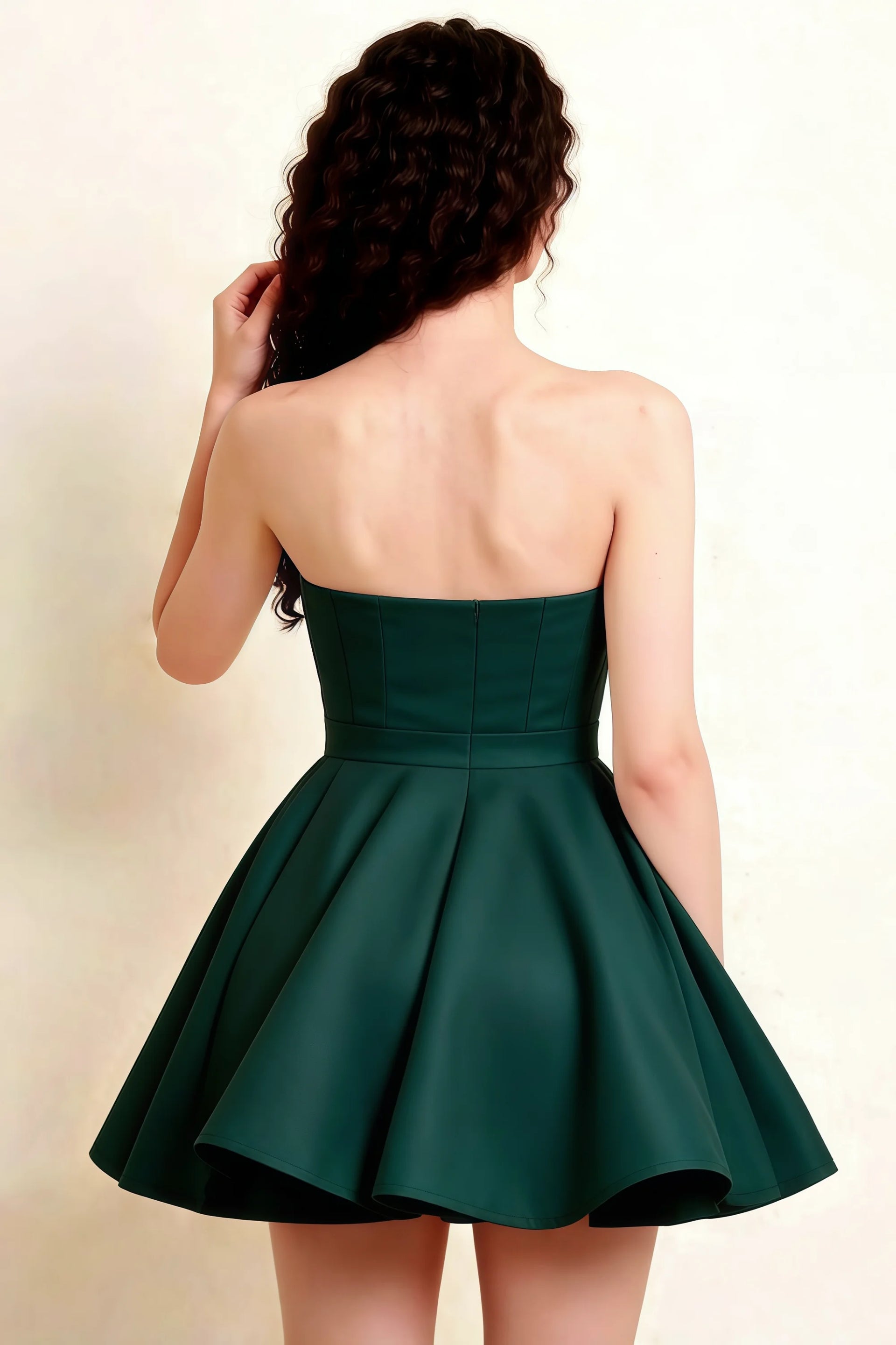 Emerald Green Ruffle Hem Dress Back View - LVLVS Catherine Elegant Prom & Evening Party Mini Dress in Bonded Crepe