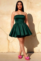 Plus Size Emerald Green Cocktail Dress - LVLVS Catherine Bandeau Ruffle Mini Dress for Special Occasions & Parties