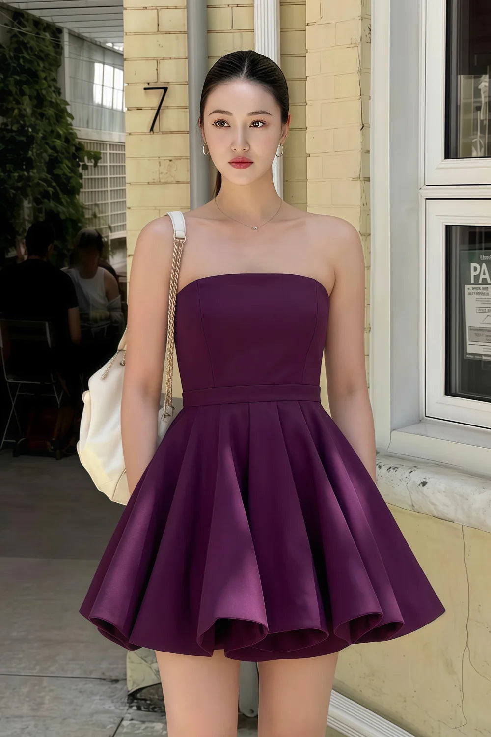 Customer wearing LVLVS Catherine grape bandeau dress for Casual Going Out street style inspiration