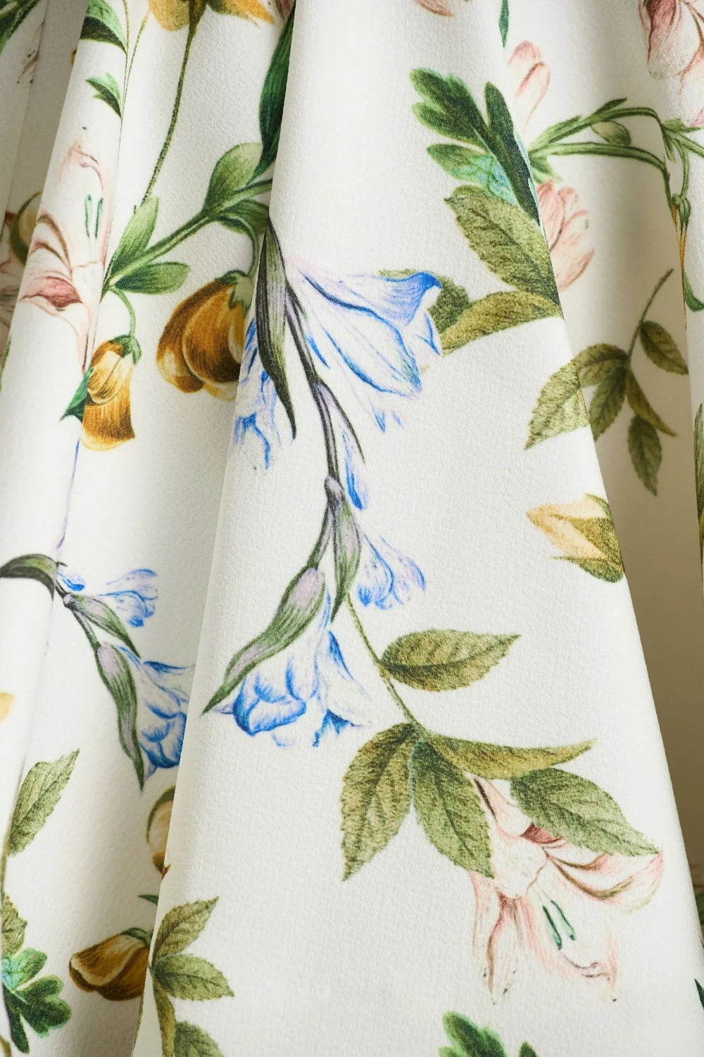 LVLVS Catherine Green and White Floral Print Bonded Crepe Fabric Close Up for Dress Material Detail