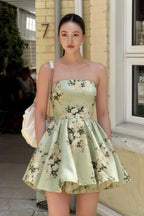 Customer Photo LVLVS Catherine Green Floral Print Bandeau Mini Dress perfect for City Shopping and Casual Going Out