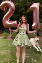 Real Customer wearing LVLVS Catherine Green Floral Print Dress for 21st Birthday Party and Summer Wedding Guest