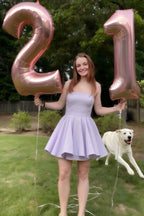 Real Customer Wearing Lavender Catherine Ruffle Mini Dress for 21st Birthday Celebration