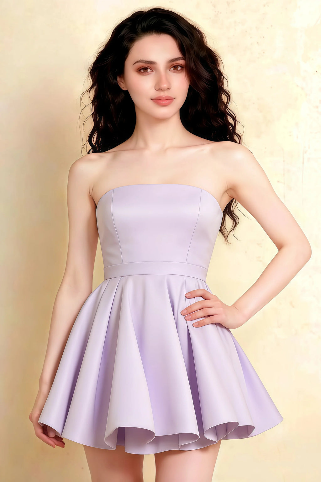 Front View of LVLVS Lavender Catherine Dress Ideal for Wedding Guests and Formal Gatherings