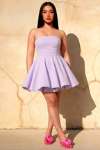 Plus Size Model in Lavender Catherine Ruffle Mini Dress for Going Out and Graduation Parties