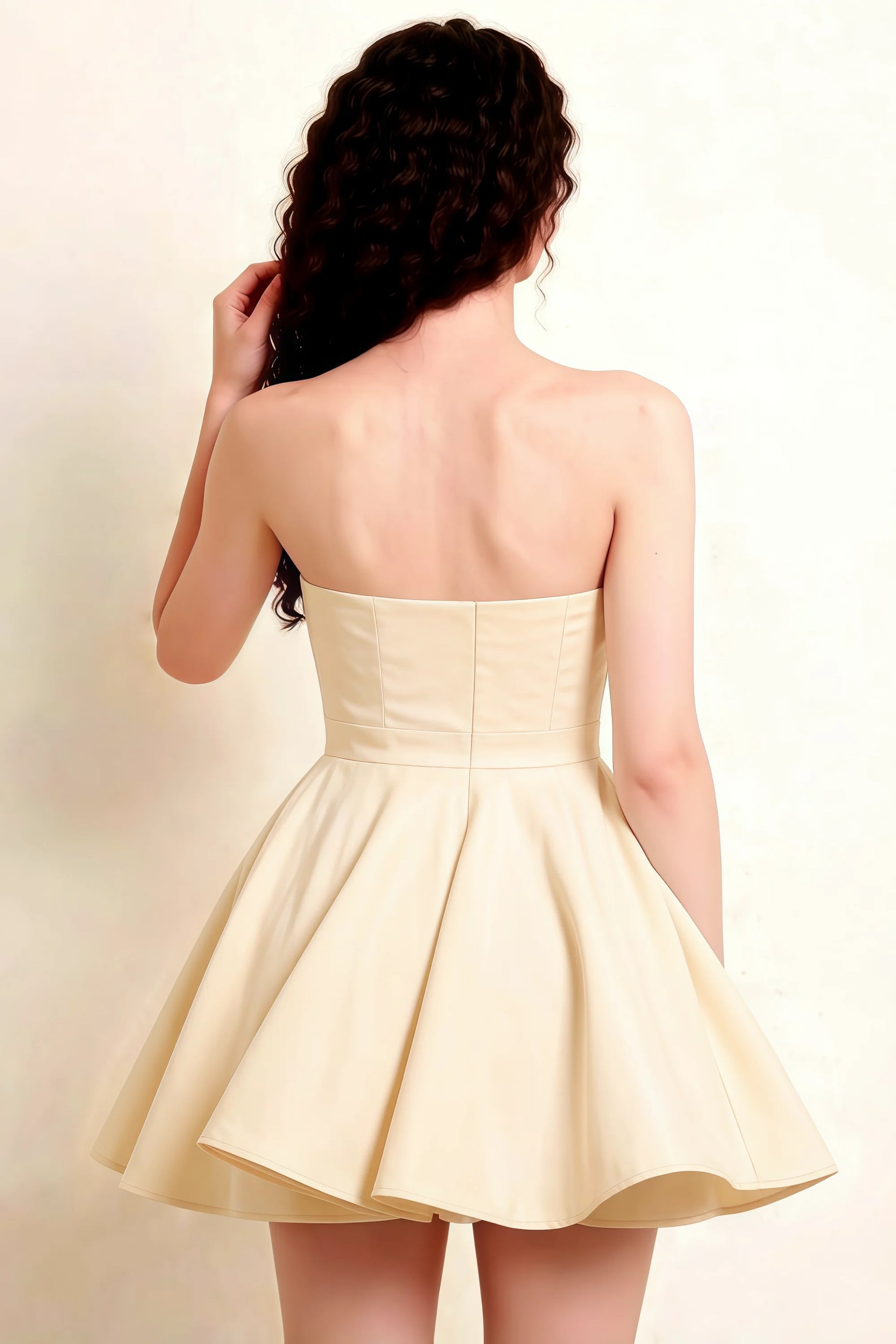 Rear View of LVLVS Catherine Lemon Bonded Crepe Dress - Sleek Back Design for Formal Graduation or Prom