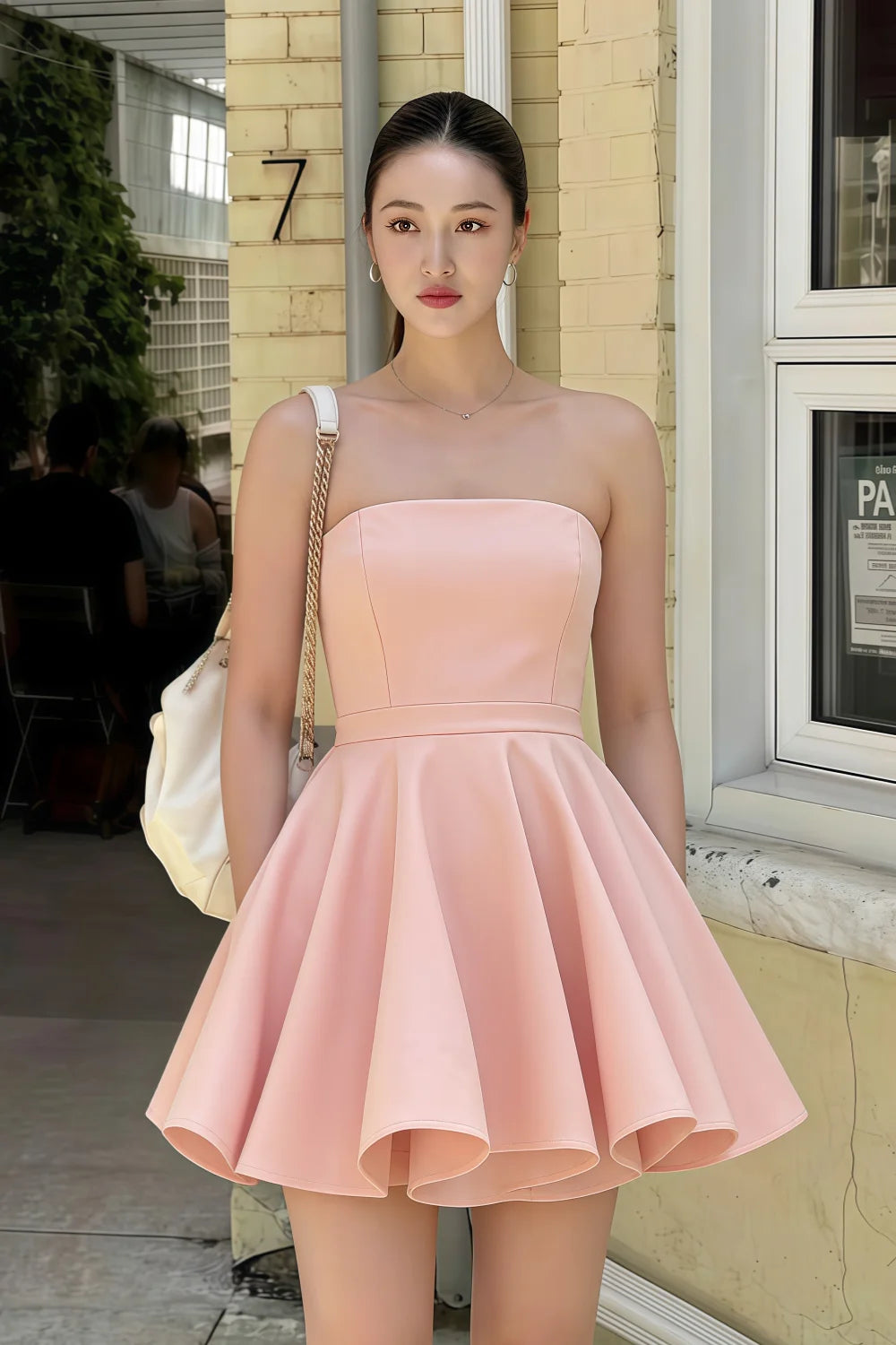 Real Customer Wearing LVLVS Light Pink Catherine Dress for Street Style and Casual Going Out