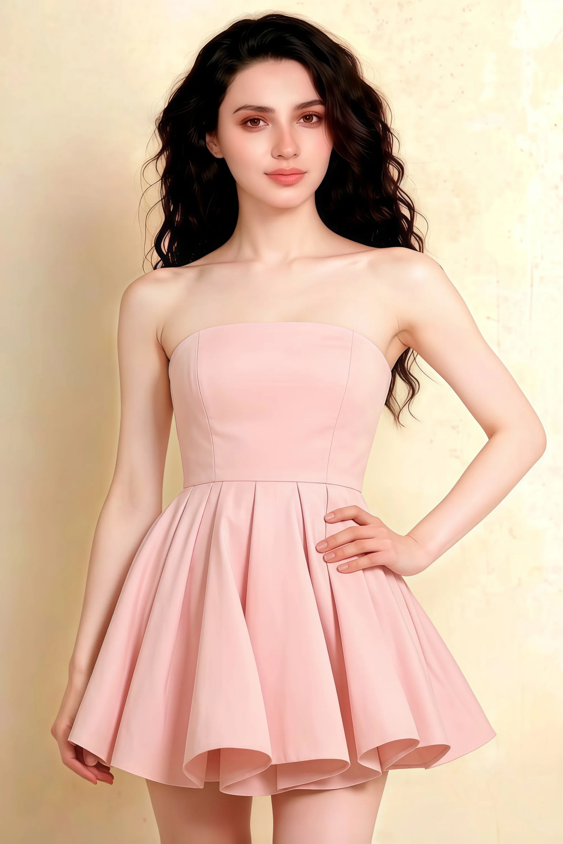 Elegant Light Pink Bonded Crepe Dress for Semi-Formal Dinners and Bridesmaid Wear