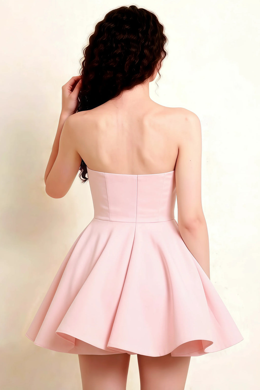 Flattering Back Design of Light Pink Ruffle Dress for Classy Social Gatherings