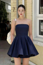Real Customer Wearing LVLVS Catherine Navy Mini Dress for Casual City Street Style and Brunch