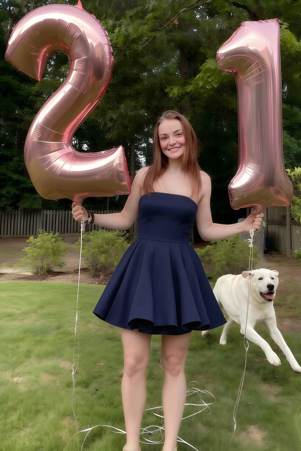 Customer Style LVLVS Catherine Navy Dress as a Stunning 21st Birthday Outfit with Balloons