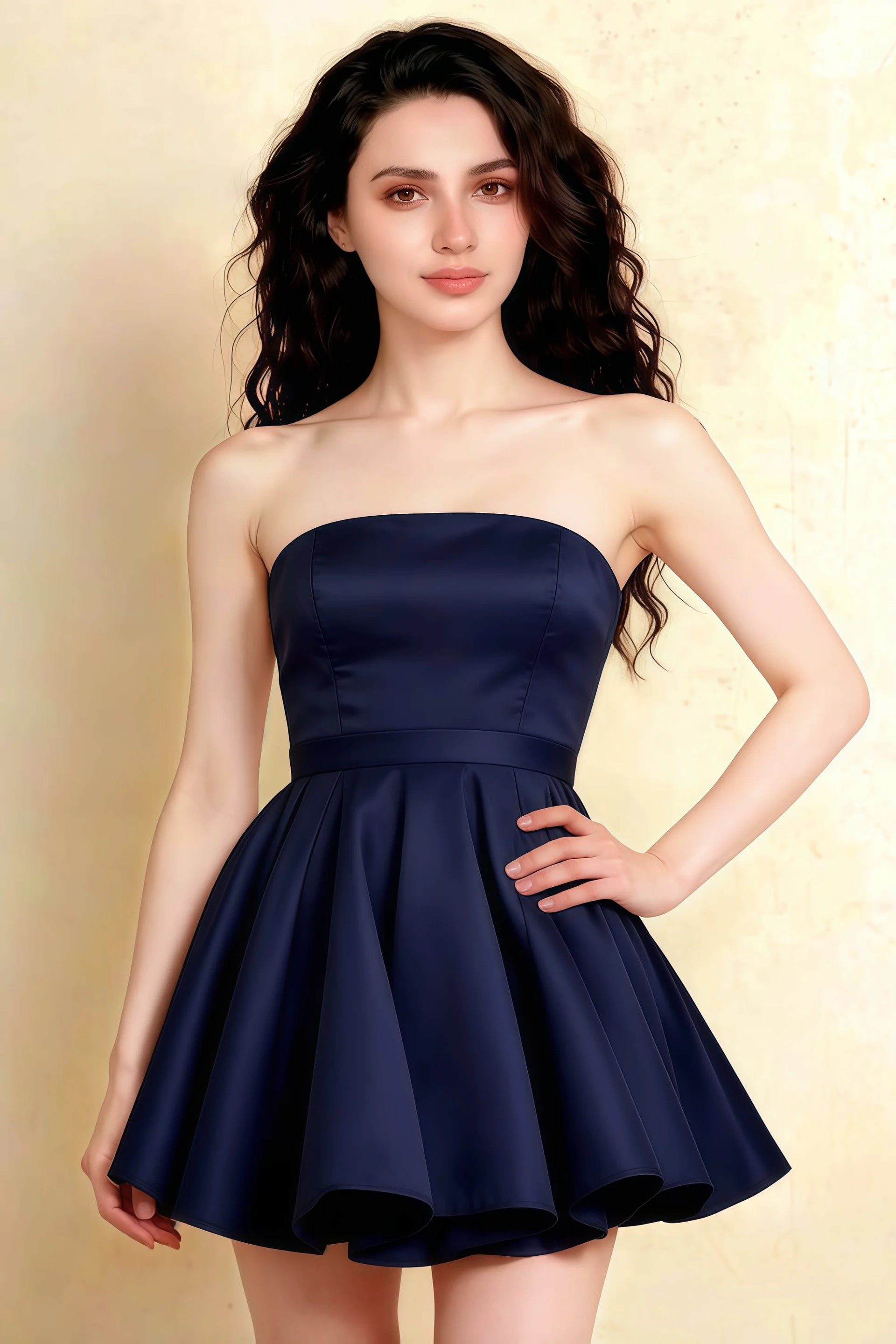 Elegant Fit and Flare Silhouette of LVLVS Catherine Navy Dress Ideal for Wedding Guests and Semi-Formal Occasions
