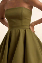 Close Up of LVLVS Olive Bonded Crepe Catherine Dress Bodice for Wedding Guest and Special Events