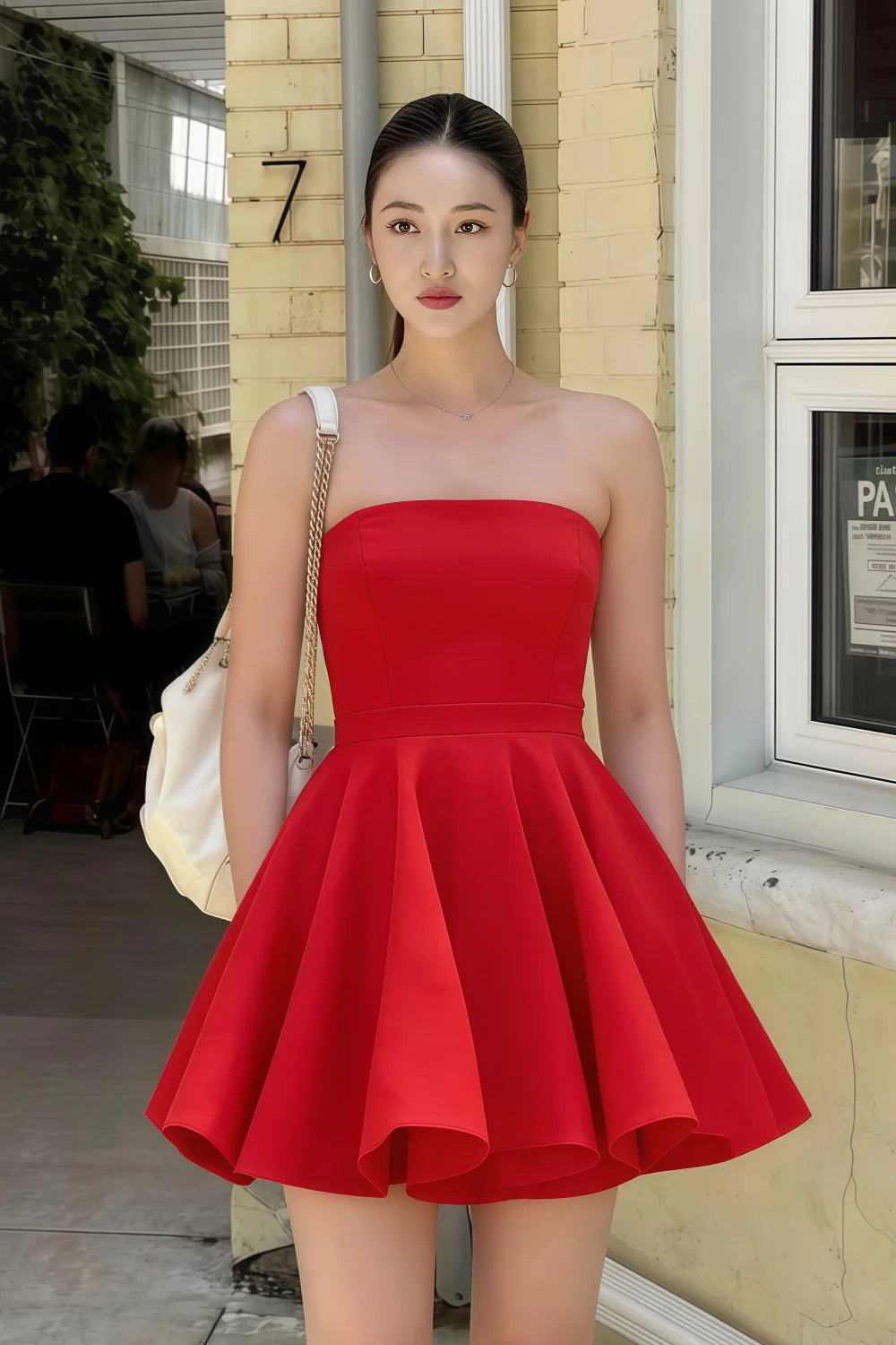 Street Style Look with LVLVS Red Catherine Bandeau Dress - Casual Going Out Wear for Brunch and Day Parties