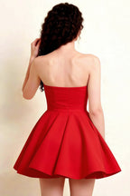 Elegant Back Design of LVLVS Catherine Red Mini Dress - Sophisticated Strapless Dress for Wedding Guests and Club Nights