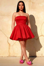 Plus Size Model in LVLVS Red Catherine Bandeau Mini Dress - Flattering Fit for Sorority Rush and Casual Day Events