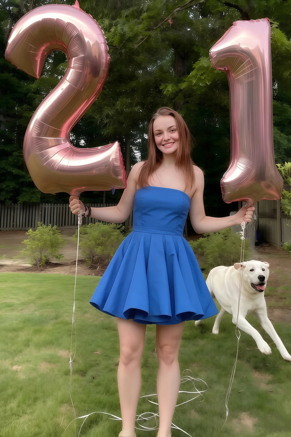 Customer Wearing LVLVS Catherine Royal Blue Bandeau Ruffle Mini Dress - 21st Birthday Party Outfit, Fun & Flirty Puff Skirt Dress for Graduation, Sorority Rush, or Casual Day Parties