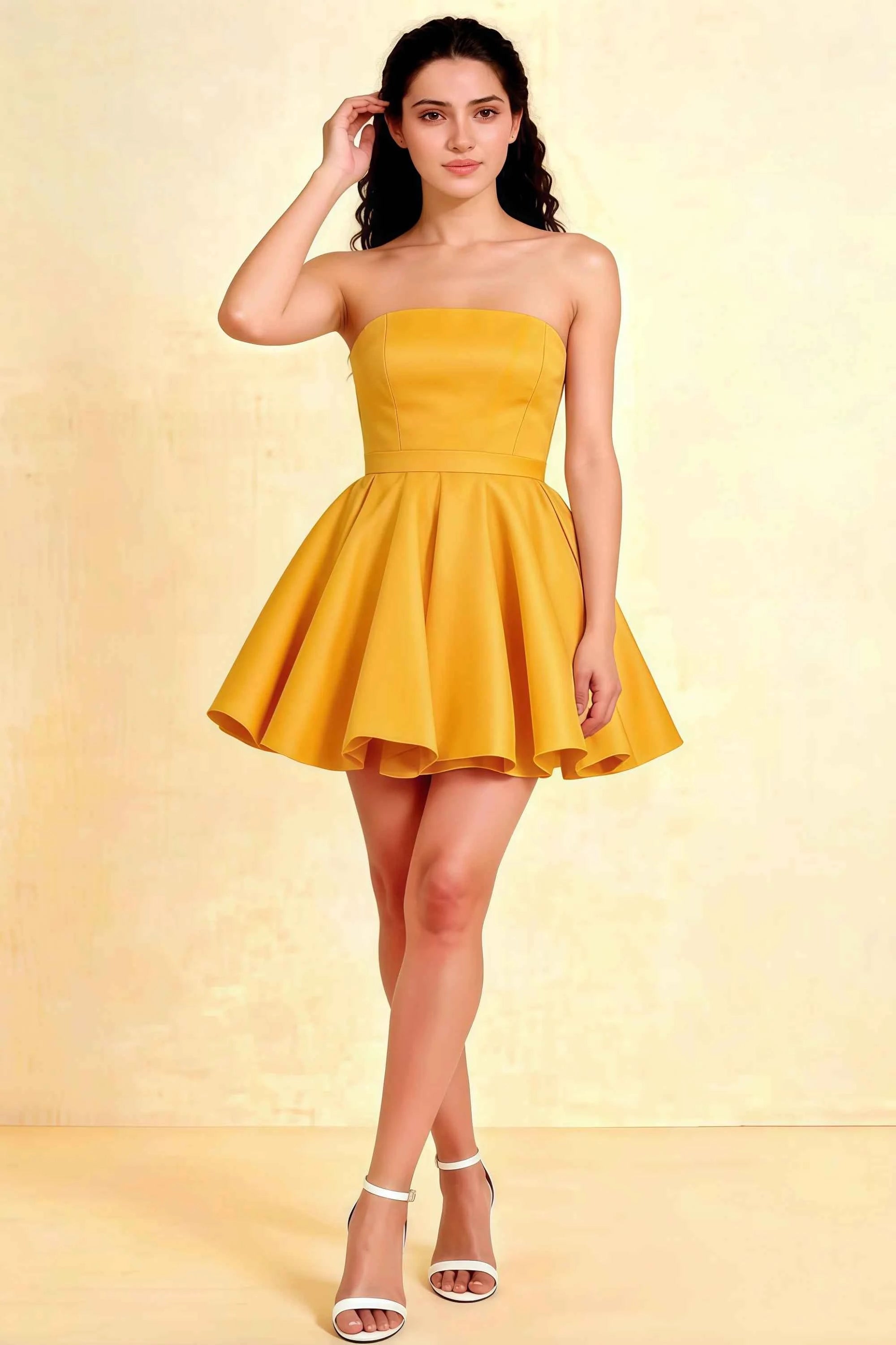 Catherine Yellow Bandeau Ruffle Mini Dress Imagen principal del producto