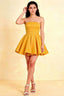 Yellow strapless bonded crepe Catherine mini dress perfect for cocktail parties and bridal showers