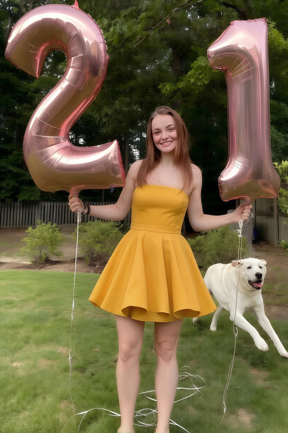 Customer photo of yellow bonded crepe Catherine ruffle dress worn for 21st birthday party celebration