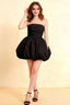 Cathy Black Puff Ball Strapless Mini Dress with Ruching Details