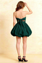 Cathy Emerald Green Puff Ball Strapless Mini Dress with Ruching Details
