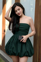 Cathy Emerald Green Puff Ball Strapless Mini Dress with Ruching Details