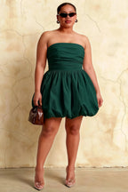 Cathy Emerald Green Puff Ball Strapless Mini Dress with Ruching Details
