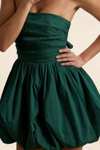 Cathy Emerald Green Puff Ball Strapless Mini Dress with Ruching Details