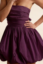 Cathy Grape Puff Ball Strapless Mini Dress with Ruching Details