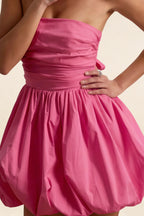 Cathy Hot Pink Puff Ball Strapless Mini Dress with Ruching Details