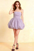 Cathy Lavender Puff Ball Strapless Mini Dress with Ruching Details