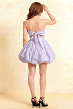 Cathy Lavender Puff Ball Strapless Mini Dress with Ruching Details