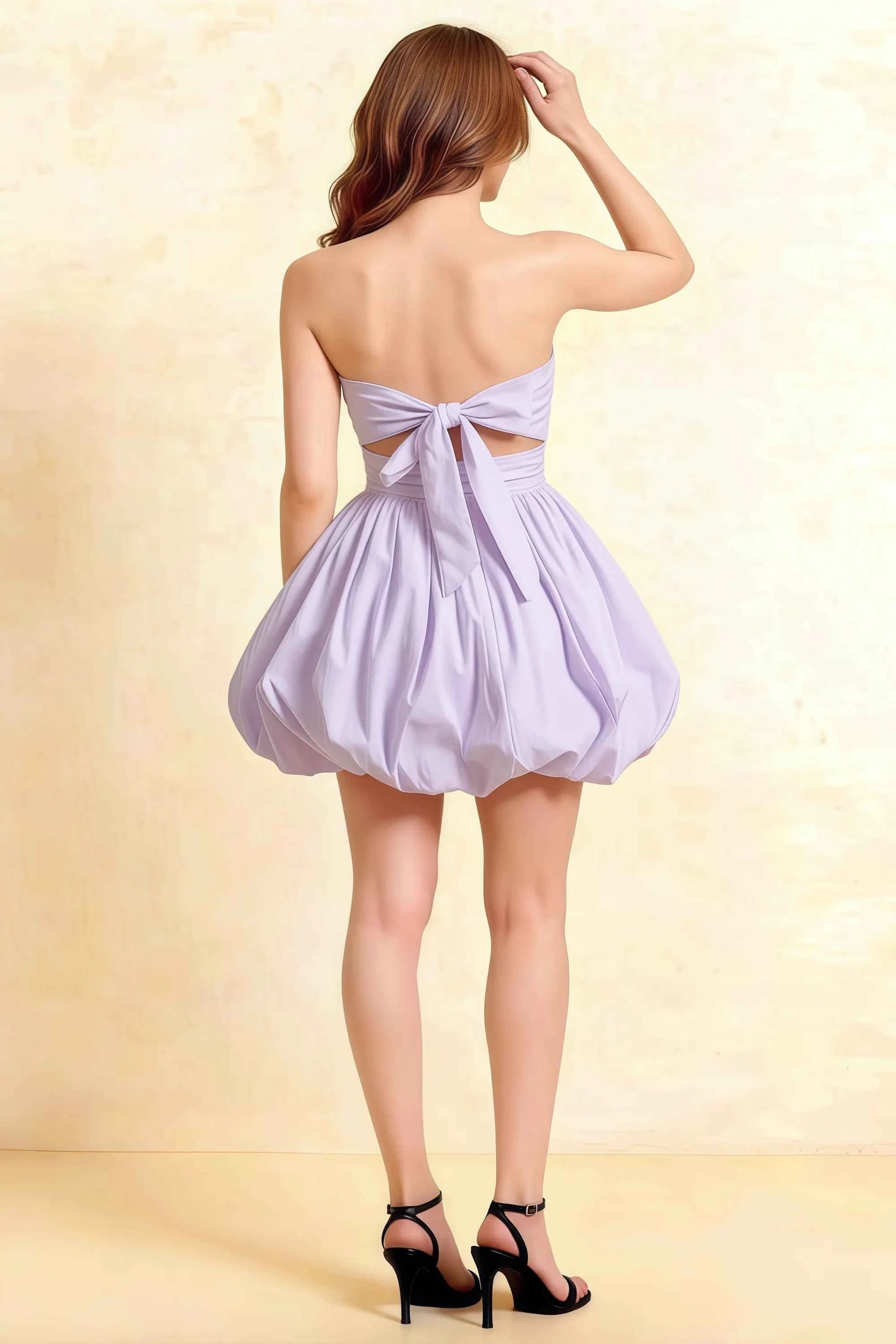 Cathy Lavender Puff Ball Strapless Mini Dress with Ruching Details