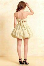 Cathy Lemon Puff Ball Strapless Mini Dress with Ruching Details