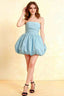 Cathy Light Blue Puff Ball Strapless Mini Dress with Ruching Details